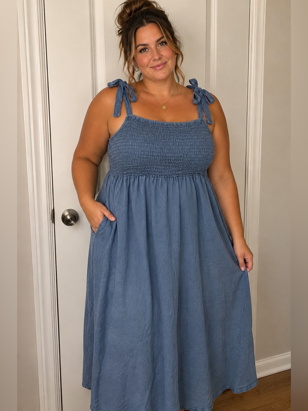 ☀️ torrid Blue Smocked Tie-Shoulder Maxi Dress
